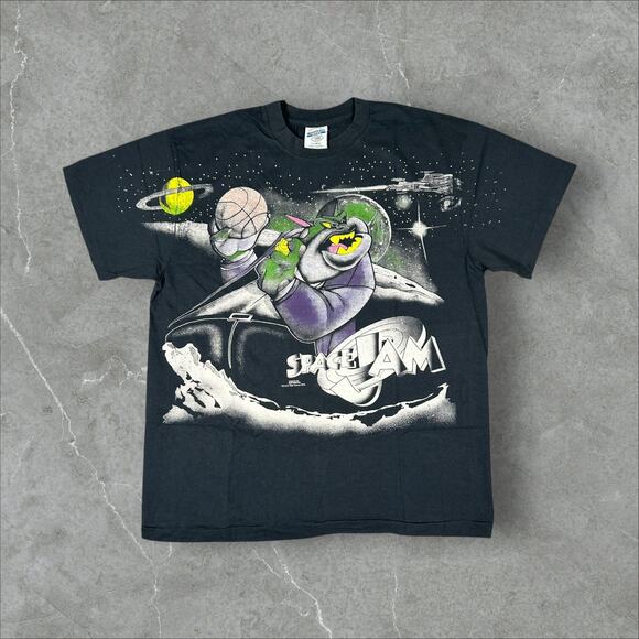 Vintage 1996 Space Jam Looney Tunes AOP Size XL Single Stitch Reprint T-Shirt - Picture 1 of 9